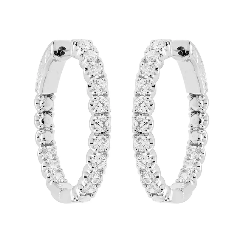 Drop Earrings with Keyhole Designs -Diamond Round Inside Out Hoop Earrings in 14kt White Gold (1ct tw)