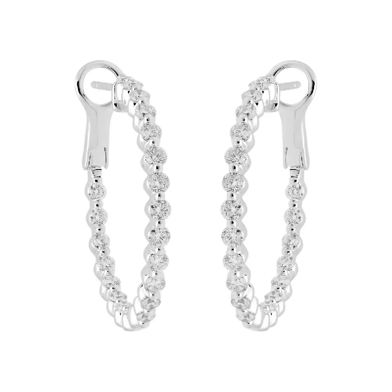 Silver Drop Earrings for Men -Diamond Single Prong Hoop Earrings in 14kt White Gold (1 1/2ct tw)