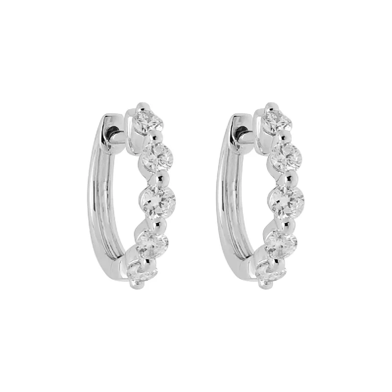 Drop Earrings for Festival Style -Diamond Single Prong Hoop Earrings in 14kt White Gold (1/2ct tw)