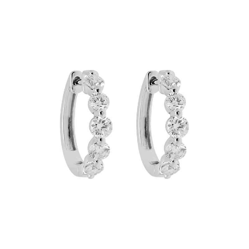 Crystal Drop Earrings for Sparkle -Diamond Single Prong Hoop Earrings in 14kt White Gold (1ct tw)