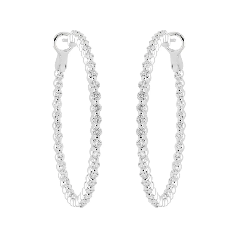 Drop Earrings with Chevron Designs -Diamond Single Prong Hoop Earrings in 14kt White Gold (2 1/2ct tw)