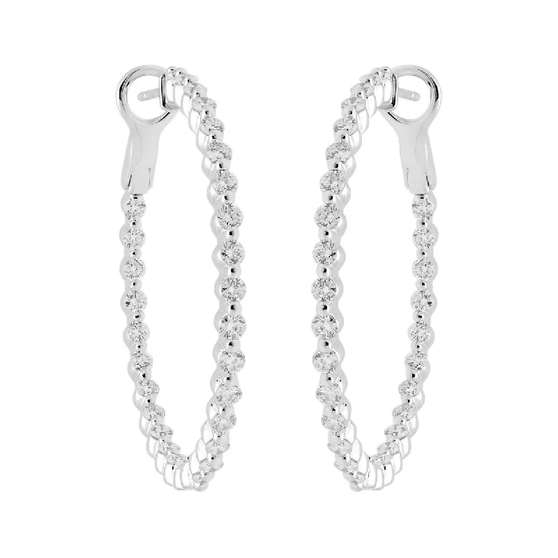 Diamond Drop Earrings for Luxury -Diamond Single Prong Hoop Earrings in 14kt White Gold (2ct tw)