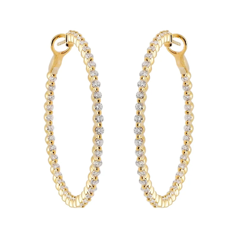 Drop Earrings with Crown Designs -Diamond Single Prong Hoop Earrings in 14kt Yellow Gold (2 1/2ct tw)