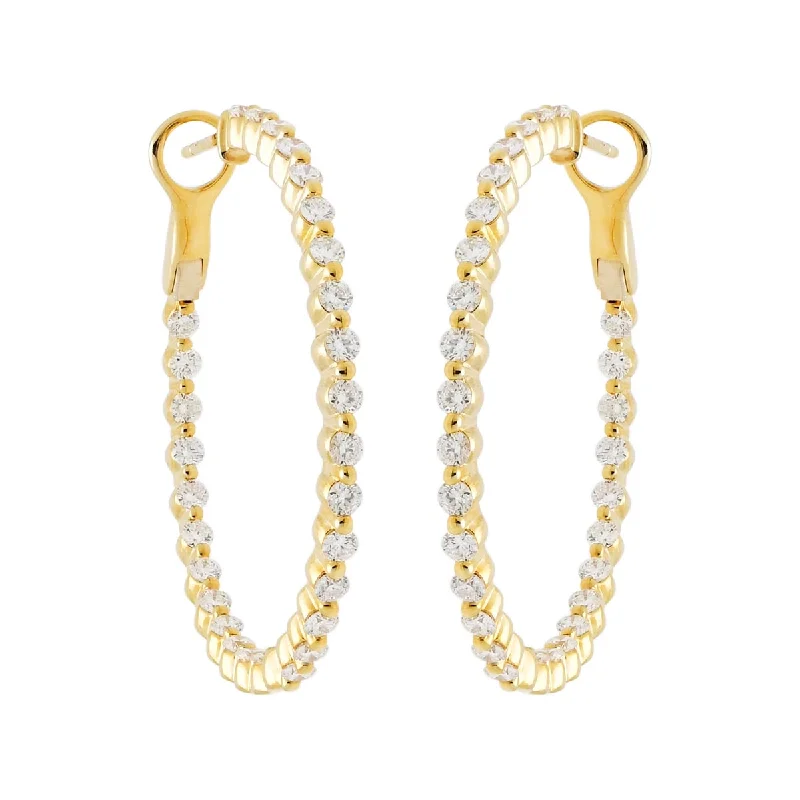 Drop Earrings with Vine Designs -Diamond Single Prong Hoop Earrings in 14kt Yellow Gold (2ct tw)