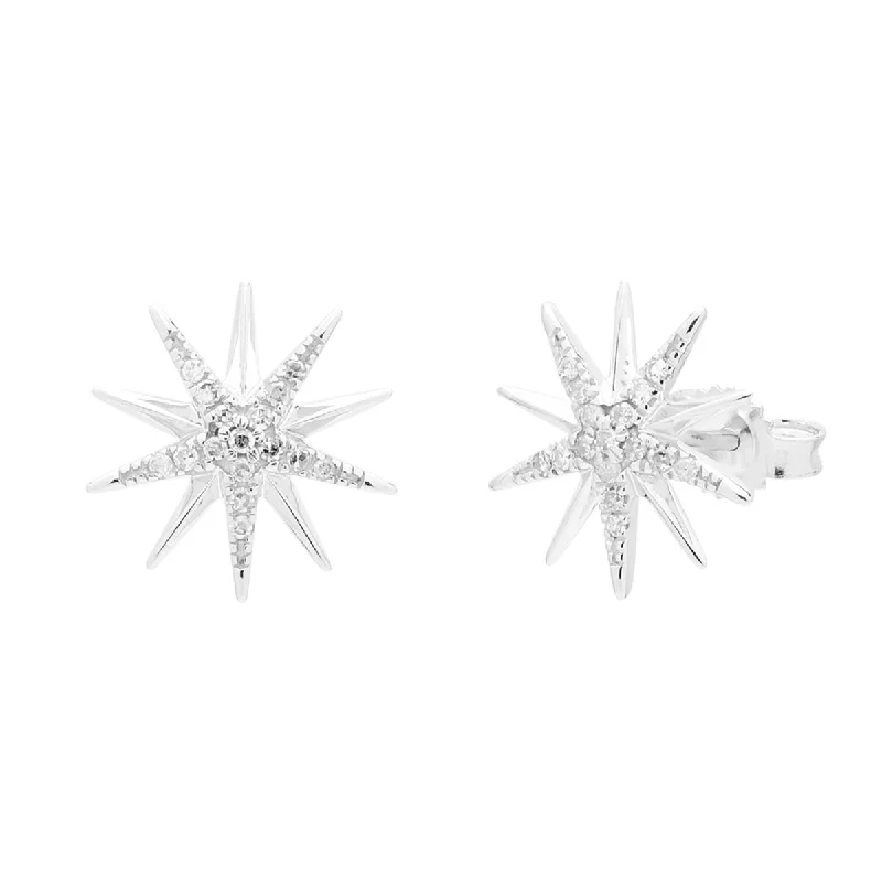 Drop Earrings with Vine Designs -Diamond Star Earrings in Sterling Silver (1/10ct tw)