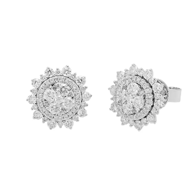 Drop Earrings for Anniversary -Diamond Sunburst Earrings in 14kt White Gold (1ct tw)