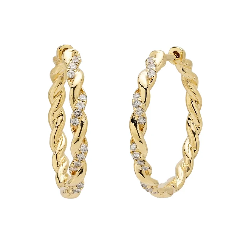 Drop Earrings with Chevron Designs -Diamond Twist Hoop Earrings in 10kt Yellow Gold (1/4ct tw)