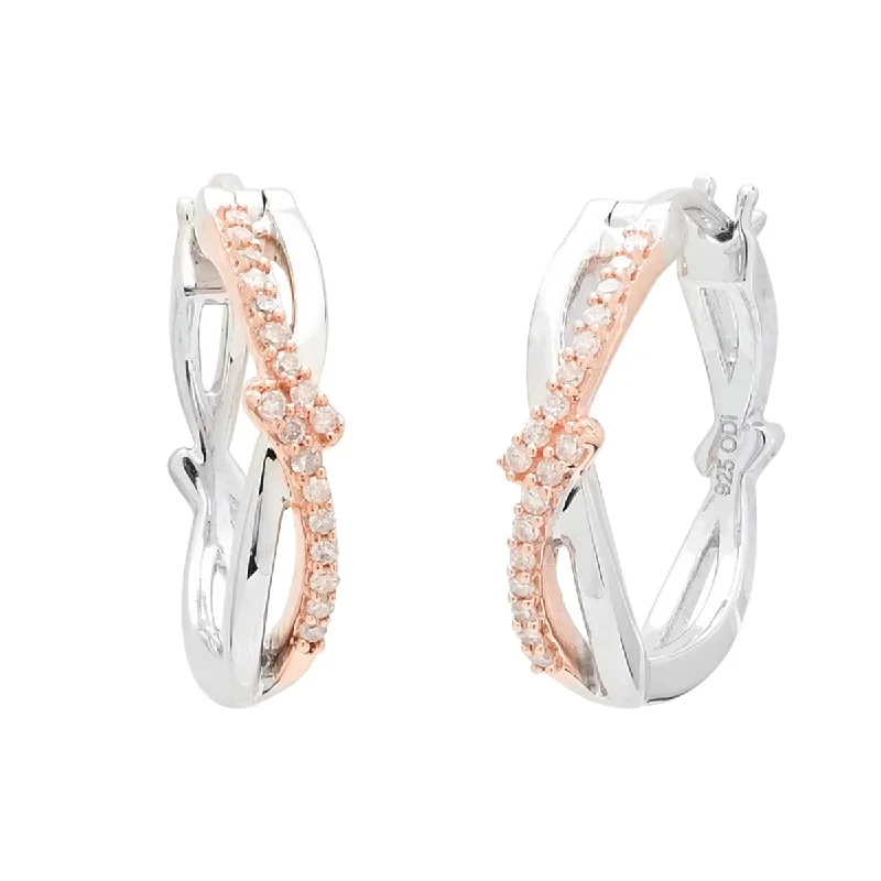 Push Back Drop Earrings for Convenience -Diamond Twist Hoop Earrings in Sterling Silver and Rose Gold Plate (1/10ct tw)