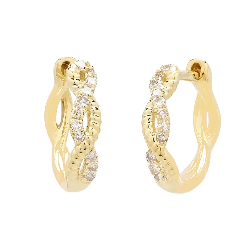 Short Drop Earrings for Subtle -Diamond Twist Huggie Hoop Earrings in 10kt Yellow Gold (1/10ct tw)