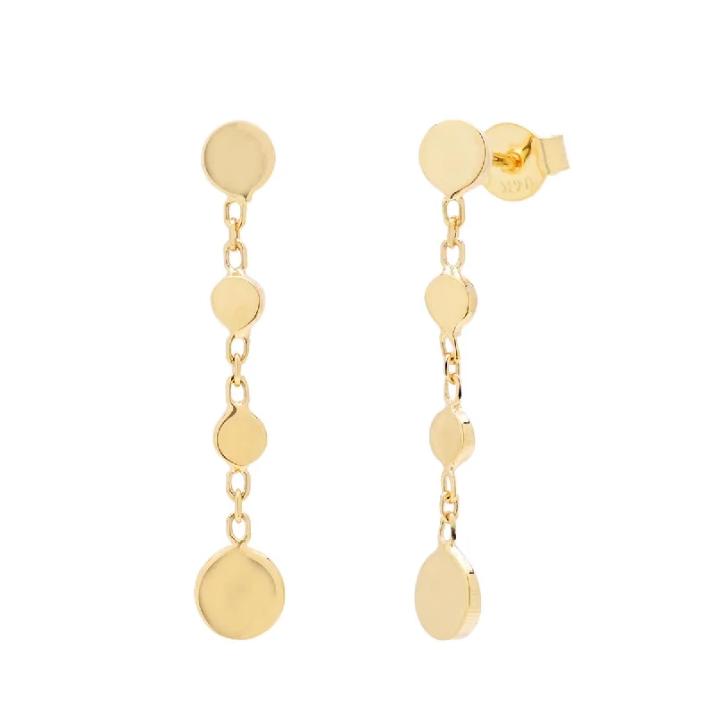 Bohemian Drop Earrings with Tassels -Discs Drop Earrings in 14kt Yellow Gold