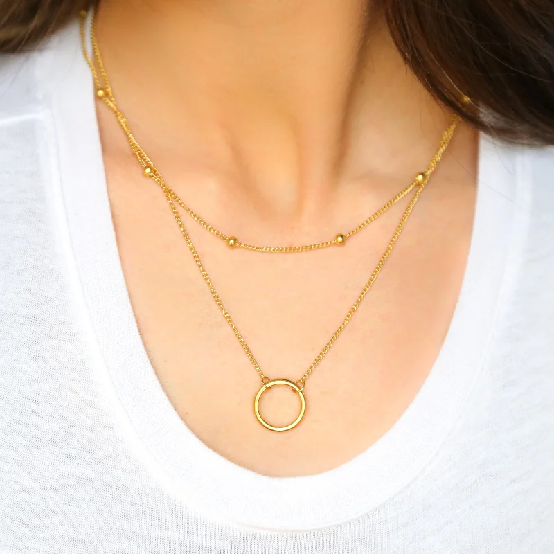 Necklaces and pendants with leaf-shaped designs for an earthy, organic feel-Dolores 14k Gold Plated Stainless Steel Circle and Chain necklace