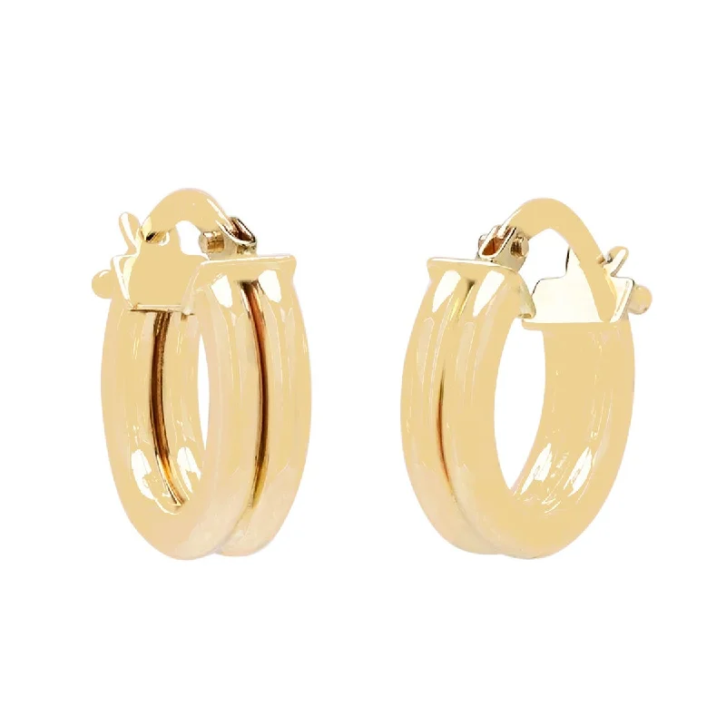 Nickel Free Drop Earrings for Safety -Double Row Bar Hoop Earrings in 14kt Yellow Gold