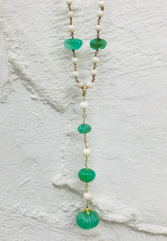 Best necklaces and pendants with gemstone clusters for a bold and colorful effect-Emerald + Antique Angel Coral Detachable Charm on Handmade Necklace