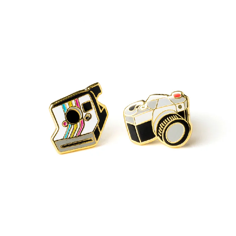 Drop Earrings with Enamel Coating -Cameras Post Earrings