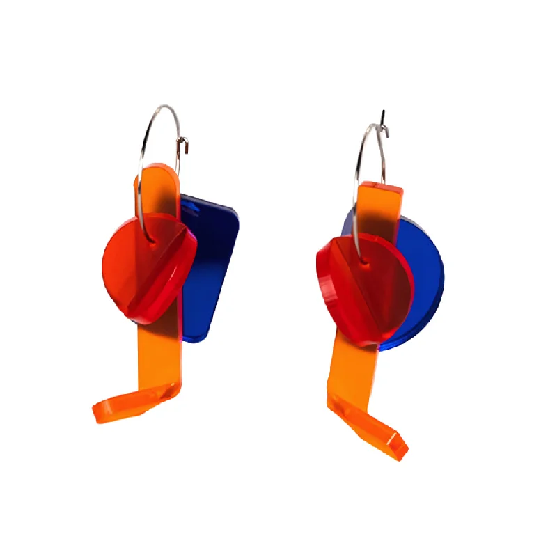 Star Shaped Drop Earrings for Charm -Flow Earrings: Orange + Blue