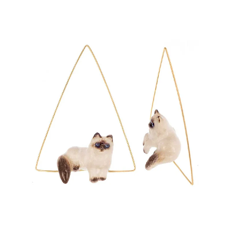 Minimalist Drop Earrings with Simplicity -Lying Siamese Cat Triangle Hoop Earrings