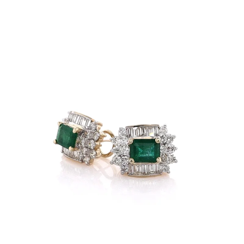 Animal Print Drop Earrings for Fun -Estate 14 Karat Yellow Gold Emerald and Diamond Earrings