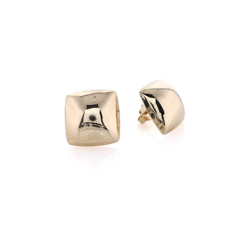 Drop Earrings for Office Wear -Estate 14 Karat Yellow Gold Polished Domed Squared Design Stud Earrings