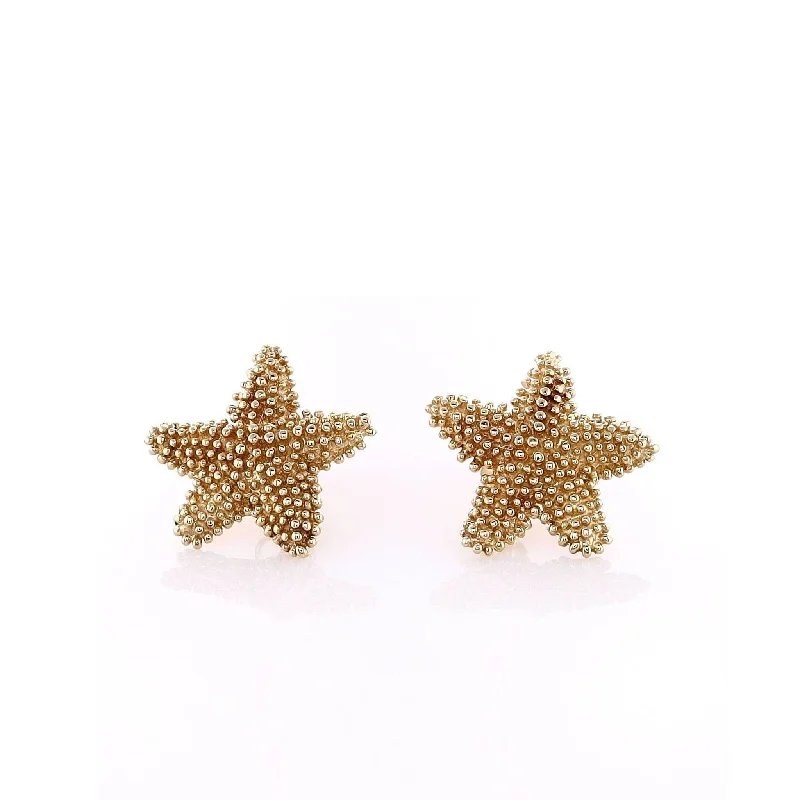 Drop Earrings for Valentine's Day -Estate 14k Yellow Gold Starfish Earrings