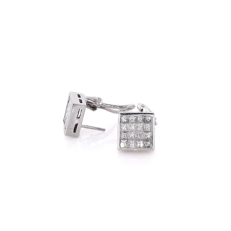 Drop Earrings for Christmas Party -Estate 18 Karat White Gold Diamond Earrings