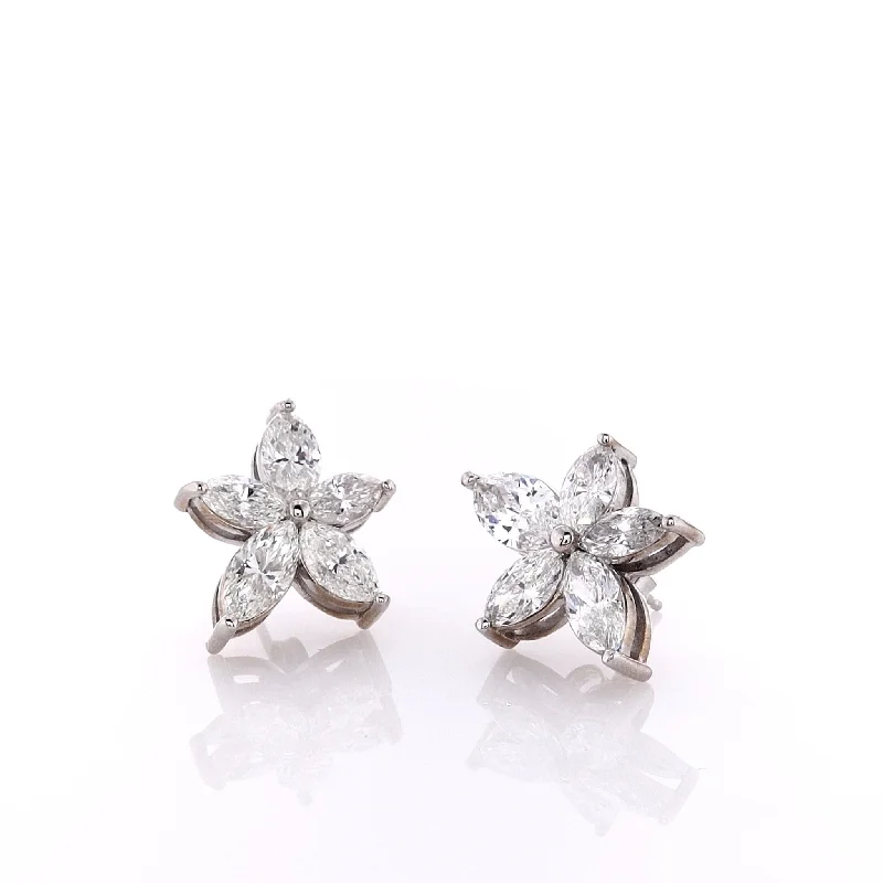 Short Drop Earrings for Subtle -Estate 18k White Gold Diamond Cluster Flower Earrings