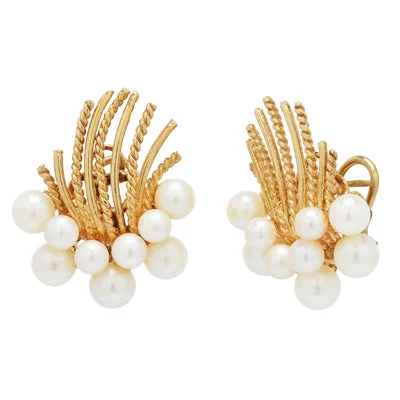 Drop Earrings for Wellness Routine -Estate Cultured Pearl Earrings in 14kt Yellow Gold (4-6mm pearls)