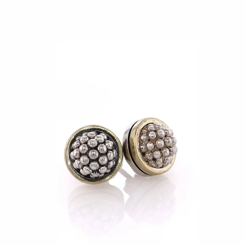 Drop Earrings with Matte Finish -Estate Lagos 18k Yellow Gold and Sterling Silver Caviar Bubble Button Earrings