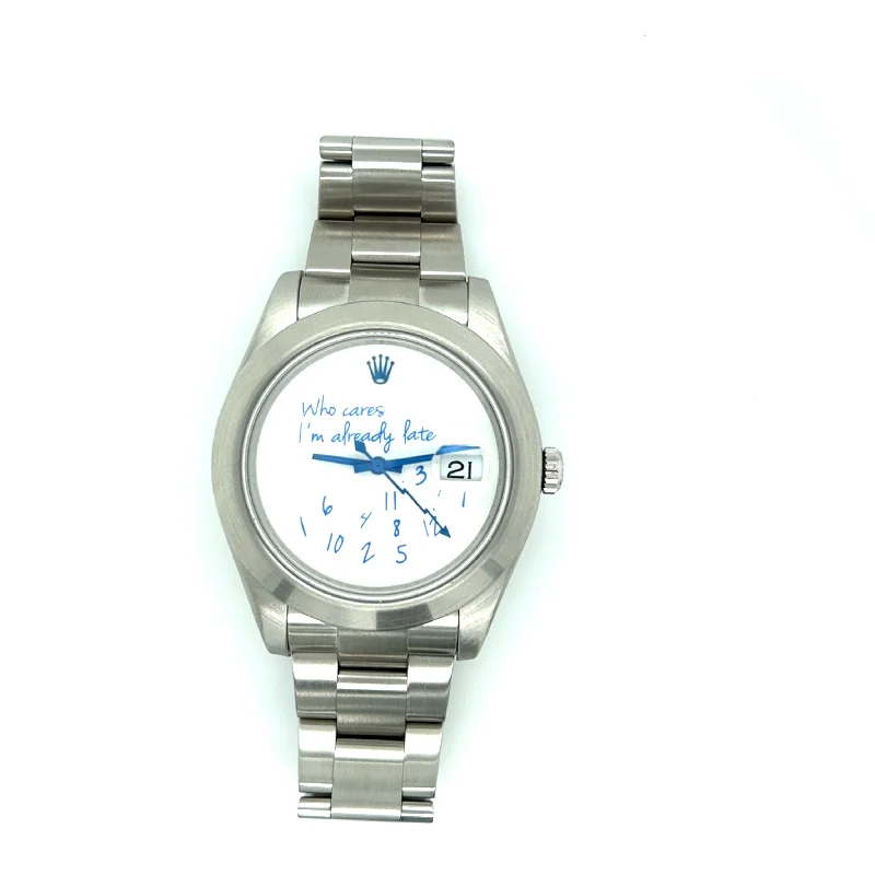 Best necklaces and pendants with matching earrings for a coordinated, elegant look-Exclusive 41mm Rolex Datejust "Who cares I'm already late" custom dial blue font