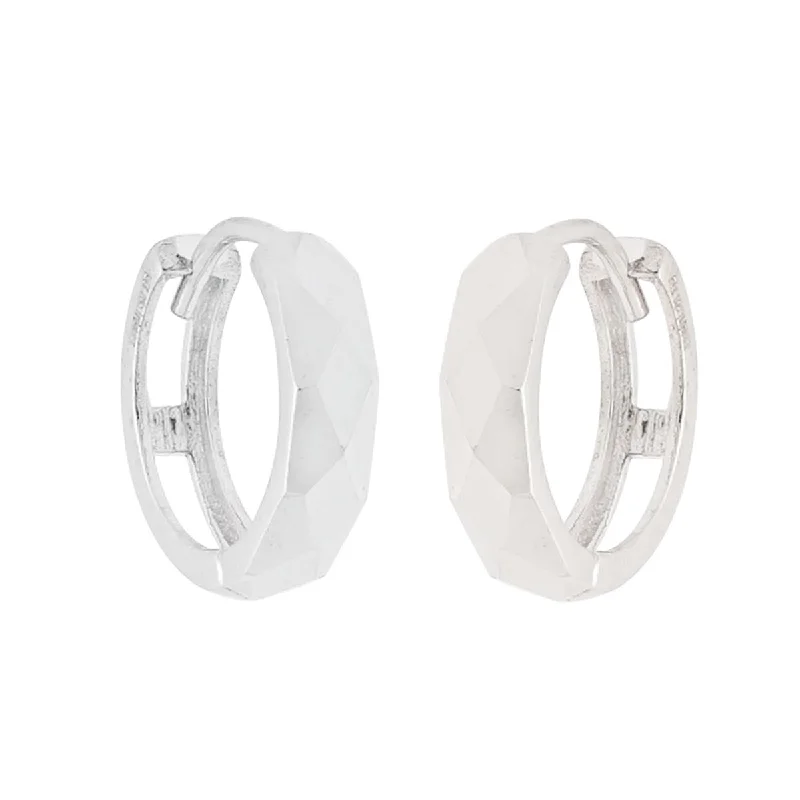 Gothic Drop Earrings with Dark Tone -Faceted Huggie Hoop Earrings in 14kt White Gold