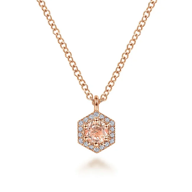 Unique necklaces and pendants with engraved messages for a sentimental gift-Gabriel & Co. Rose Gold Morganite and Diamond Pendant Necklace