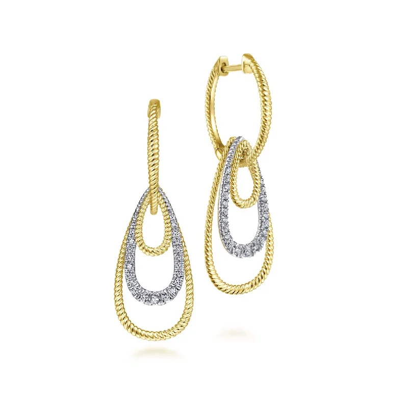 Drop Earrings for Evening Gown -Gabriel Diamond Teardrop Hoop Earrings in 14kt Yellow and White Gold (1/3ct tw)