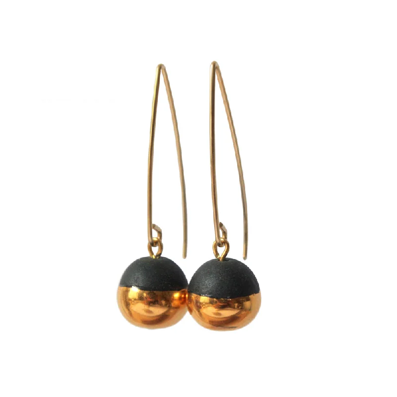 Drop Earrings for Gym Workout -Gold Dipped Pearl Earrings: Black