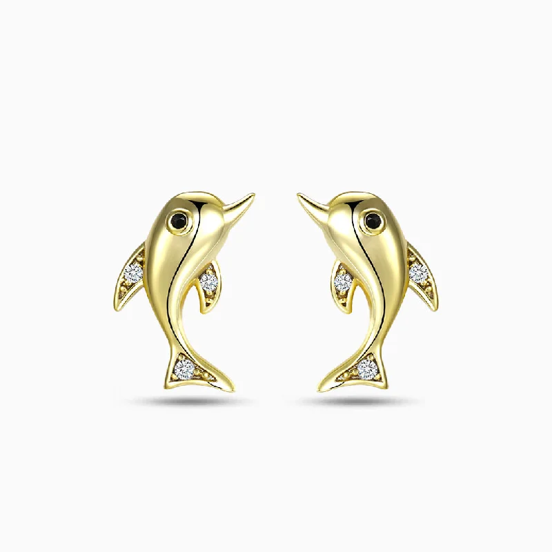 Drop Earrings for Evening Gown -Golden Dolphin Earrings