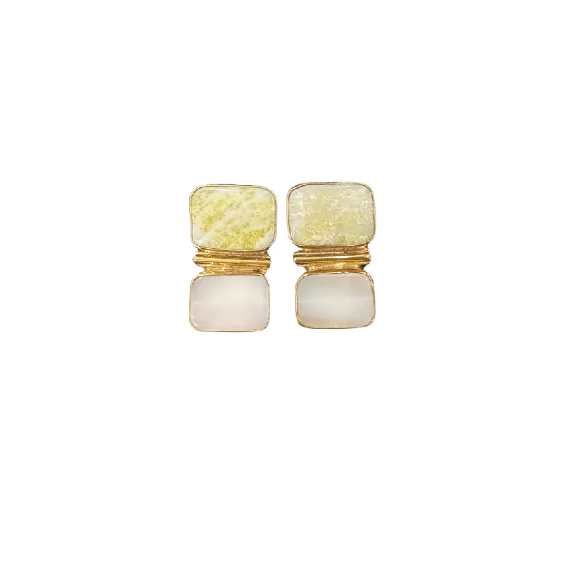 Drop Earrings with Embossed Patterns -Jan Mclaughlin Earrings - Lemon Jade + Shell