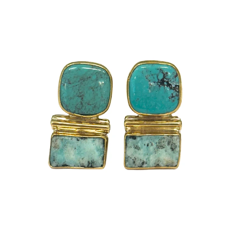 Nickel Free Drop Earrings for Safety -Jan Mclaughlin Earrings - Double Turquoise