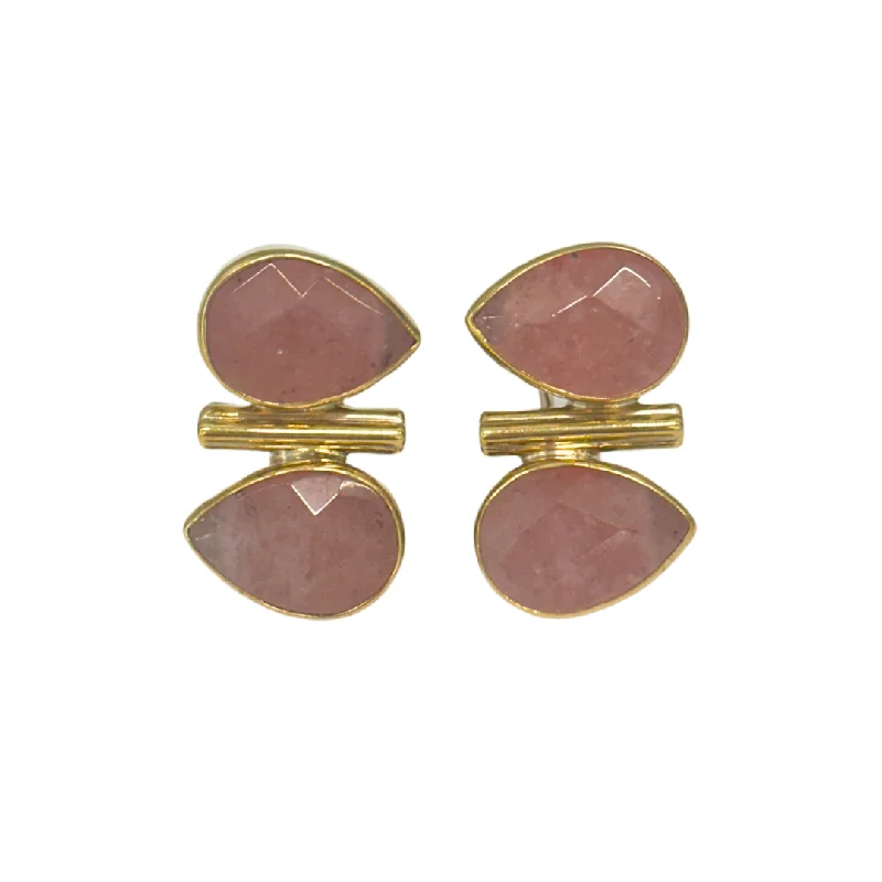 Hypoallergenic Drop Earrings for Sensitive -Jan Mclaughlin Earrings - Faceted Rhodochrosite