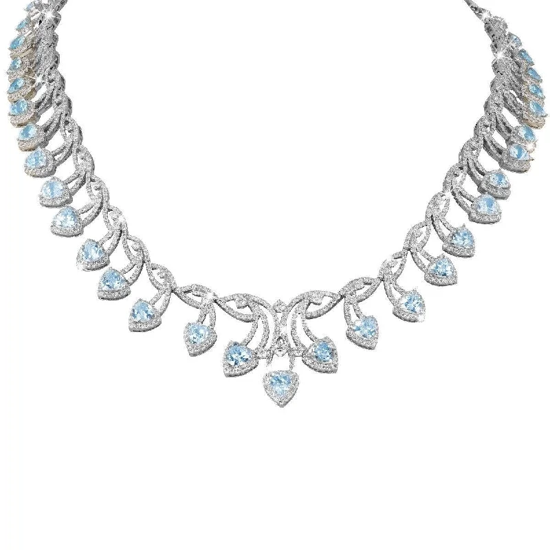 Necklaces and pendants with crescent moon designs for a celestial and mystical feel-JULEVE 18KT 40.69 CTW BLUE ZIRCON & 15.56 CTW DIAMOND VINE HALO NECKLACE