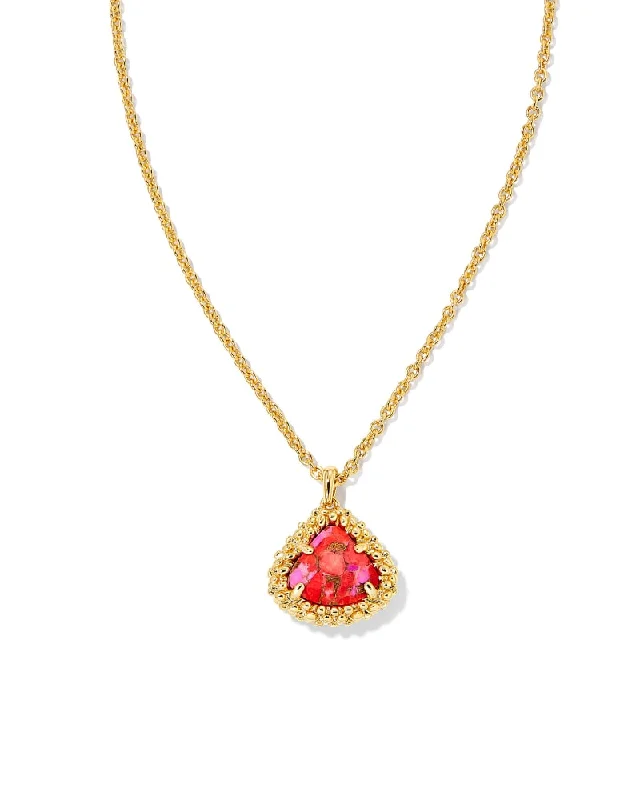 Best necklaces and pendants with silver chains for a sleek, timeless look-Kendra Scott  Framed Kendall Short Pendant Necklace Gold Bronze Veined Red And Fuchsia Magnesite