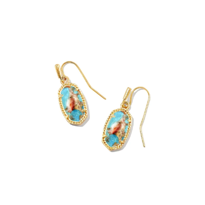 Long Drop Earrings for Dramatic -Kendra Scott Lee Drop Earrings in Gold Bronze Veined Turquoise Magnesite Red Oyster