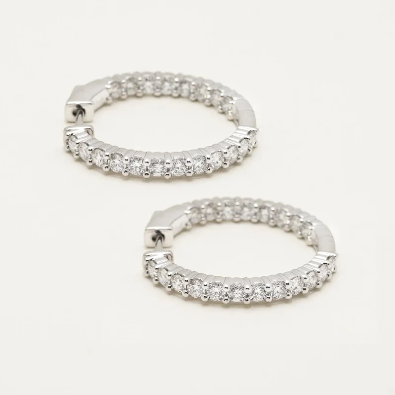 Beaded Drop Earrings for Party -Lab Grown Diamond Inside Out Round Hoop Earrings in 14kt White Gold (2ct tw)