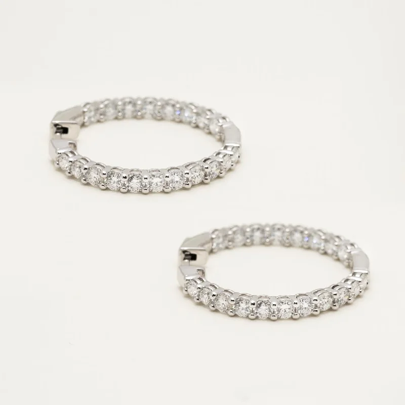 Leverback Drop Earrings for Comfort -Lab Grown Diamond Inside Out Round Hoop Earrings in 14kt White Gold (3ct tw)