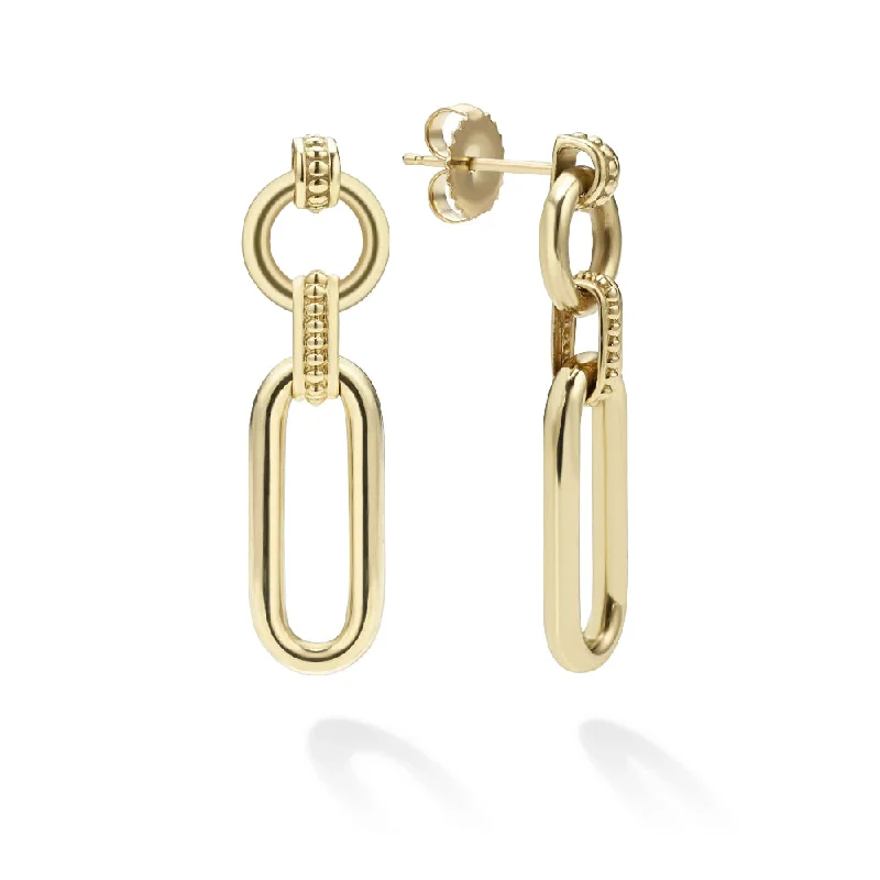 Drop Earrings with Knot Designs -Lagos 18k Gold Signature Caviar Link Drop Earrings