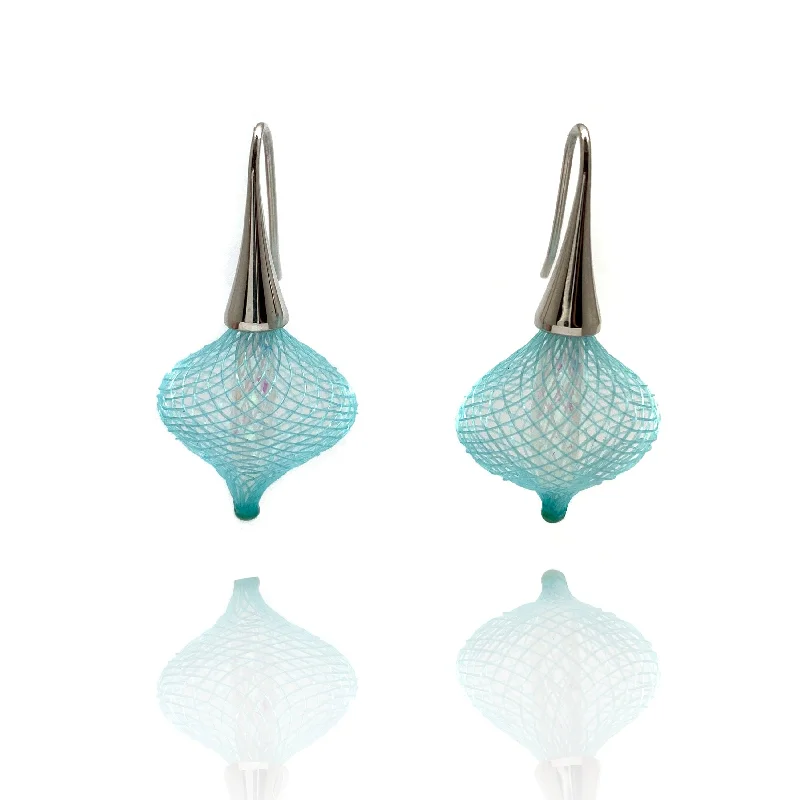 Drop Earrings with Knot Designs -Light Blue and Silver Nylon Bulb Earrings