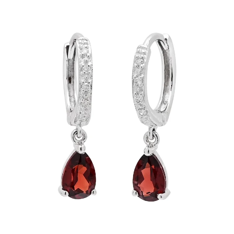 Minimalist Drop Earrings with Simplicity -Madison L Pear Shape Garnet Drop Earrings in 14kt White Gold with Diamonds (.04ct tw)