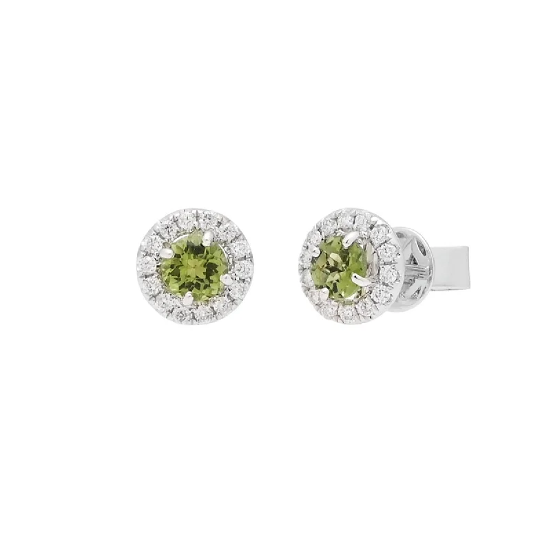 Gothic Drop Earrings with Dark Tone -Maine Green Tourmaline Halo Stud Earrings in 14kt White Gold with Diamonds (1/5ct tw)