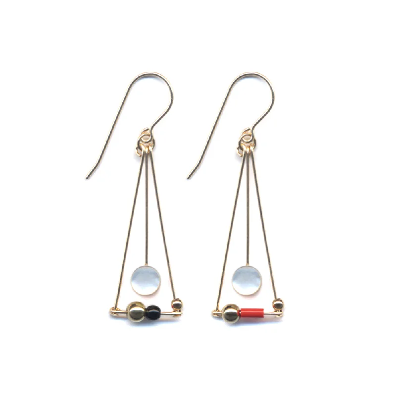 Drop Earrings with Crown Designs -Mismatched Mother of Pearl Triangle Earrings