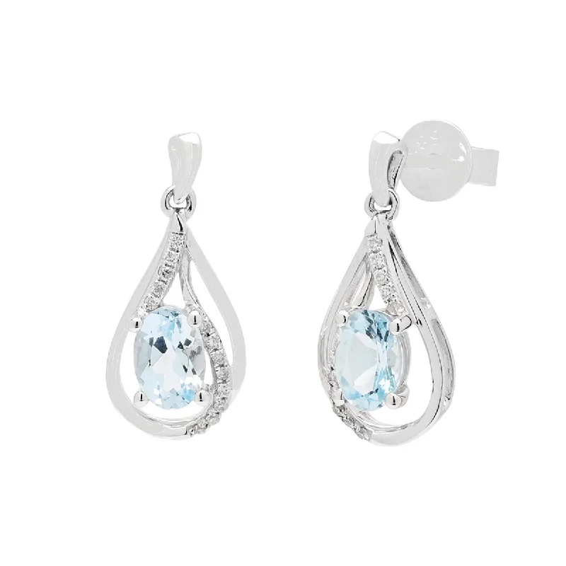 Adjustable Drop Earrings for Custom Fit -Oval Aquamarine Drop Earrings in 14kt White Gold with Diamonds (1/10ct tw)