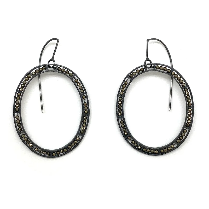 Magnetic Closure Drop Earrings for Easy -Oval Pyrite Earrings