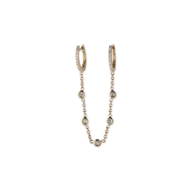 Drop Earrings for Party Look -PAVE MINI HOOP + 5 DIAMOND CHAIN EARRINGS