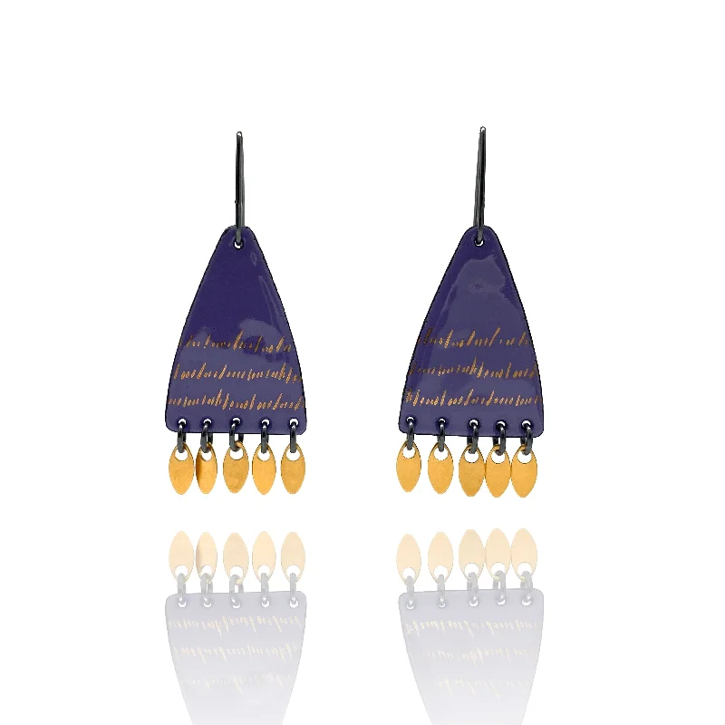 Minimalist Drop Earrings with Simplicity -Purple and Gold Enamel Earrings